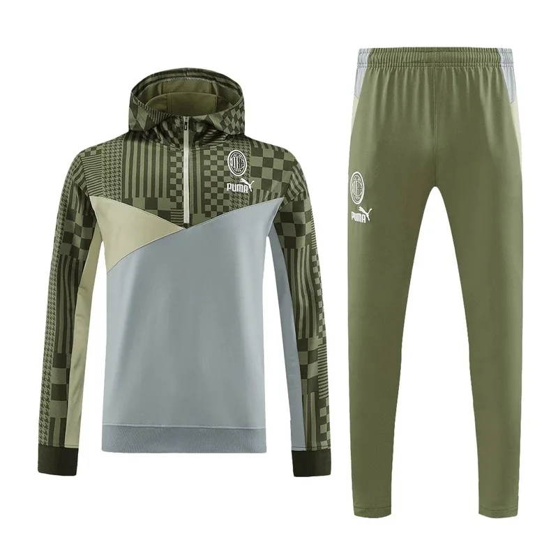 AC Milan 2023 1 4 Zip Tracksuit 24 Green Gray