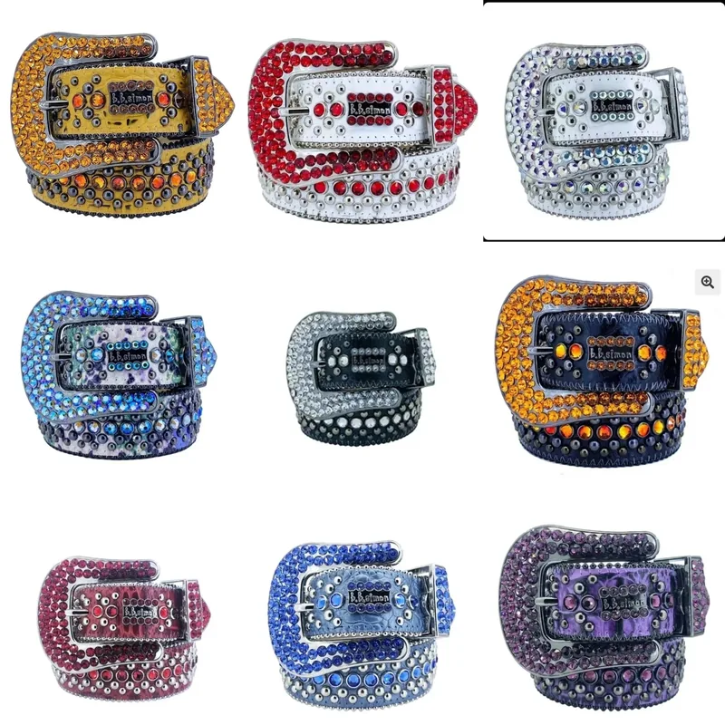 B.B. Simon Rhinestone Studded Leather Belt