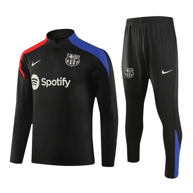 Barcelona 1 4 Zip Tracksuit 2024 25 Black