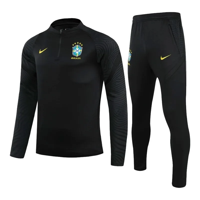 Brazil 2021 1 4 Zip Tracksuit 22 Kids Black