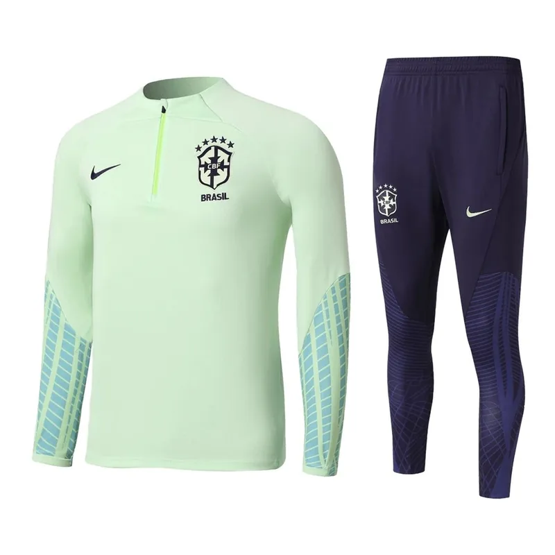 Brazil 1 4 Zip Tracksuit 2022 Kids Green