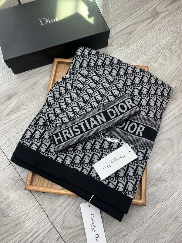 Dior Wool Rabbit Fur Scarf & Hat Set Ver.A