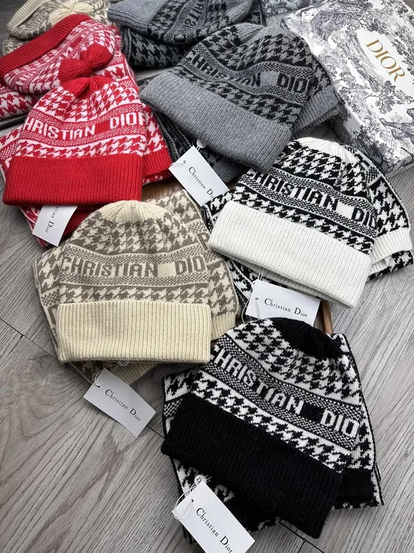 Dior Wool Rabbit Fur Scarf & Hat Set Ver.E
