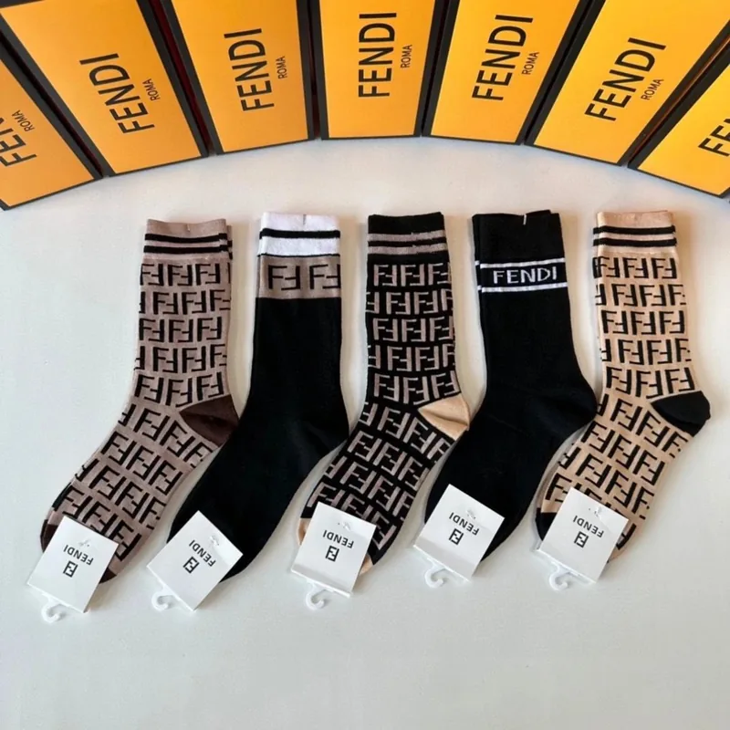 Fendi Classic Crew Socks 5-Pair Box Ver.B