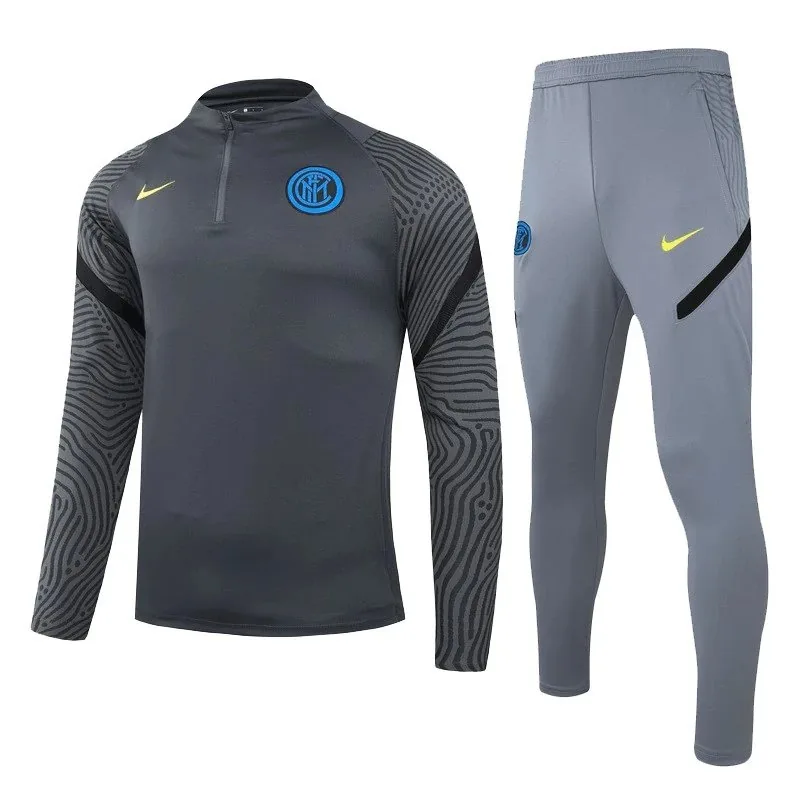 Inter Milan 2020 1 4 Zip Tracksuit 21 Gray Black