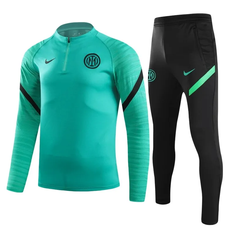 Inter Milan 2021 1 4 Zip Tracksuit 22 Kids Green Black