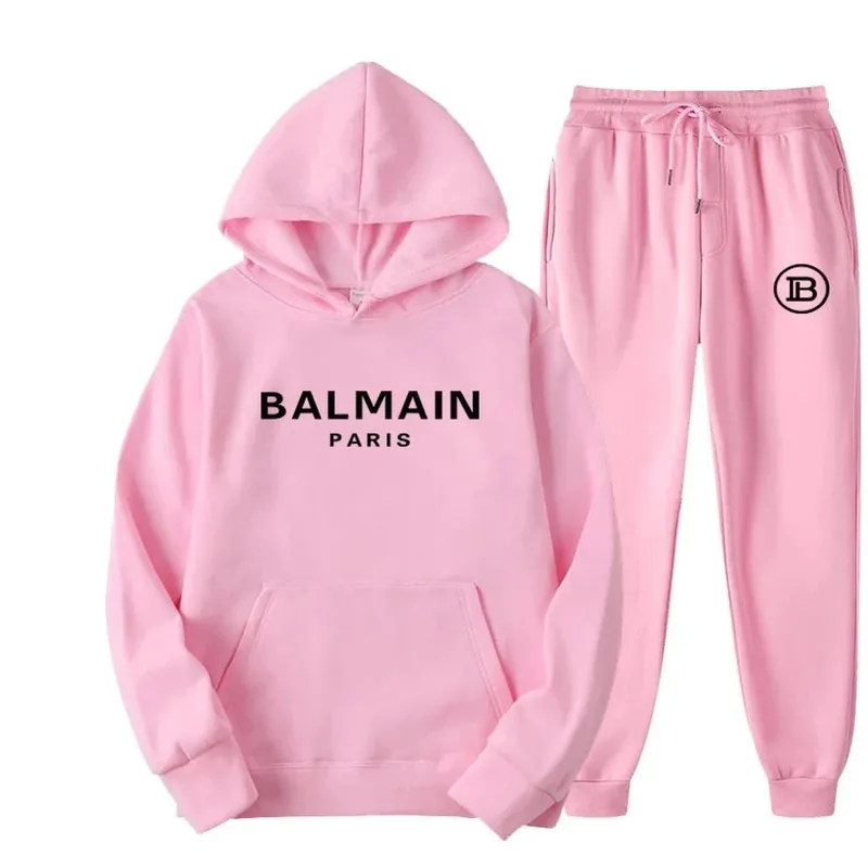 Balmain Paris Pink Hoodie and Sweatpants Set