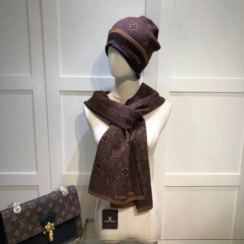 Louis Vuitton Wool Cashmere Scarf & Hat Set Ver.A