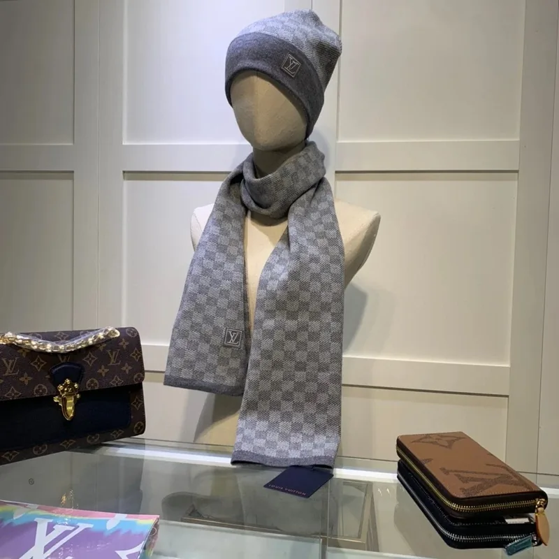 Louis Vuitton Wool Cashmere Scarf & Hat Set Ver.D
