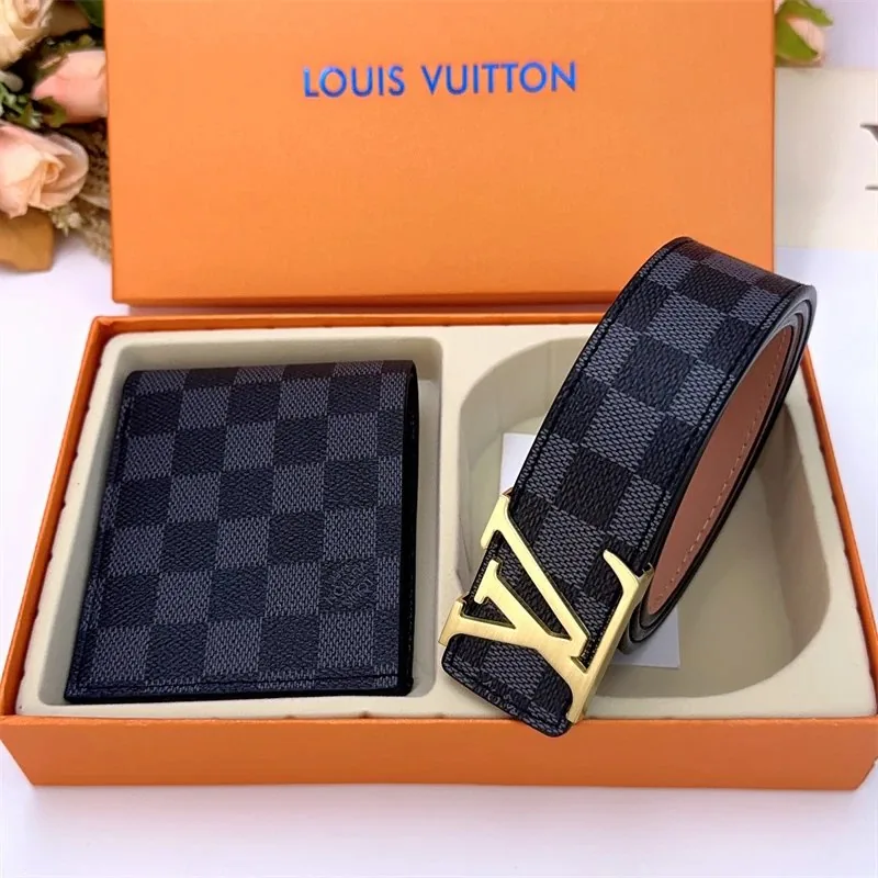 LV Damier Ebene Belt and Wallet Set