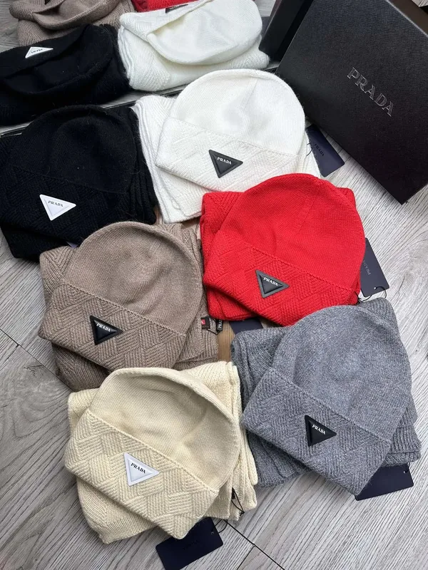 Prada Wool Rabbit Fur Scarf & Hat Set Ver.E