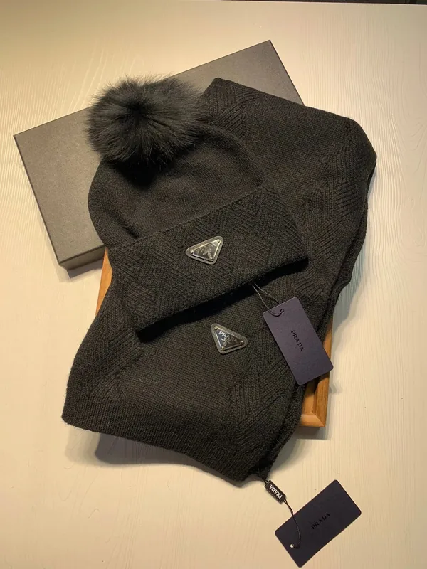 Prada Wool Rabbit Fur Scarf & Hat Set Ver.G