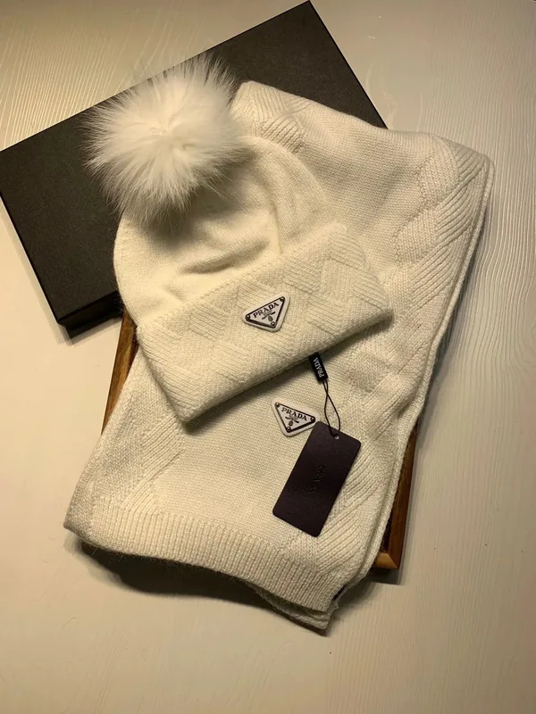 Prada Wool Rabbit Fur Scarf & Hat Set Ver.H
