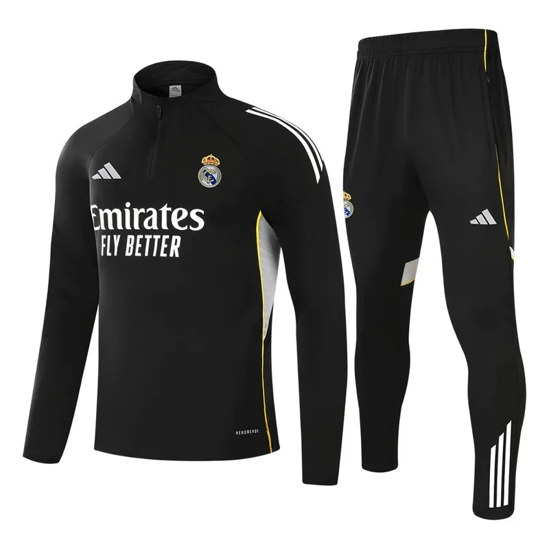 Real Madrid 1 4 Zip Tracksuit 2025 26 Black
