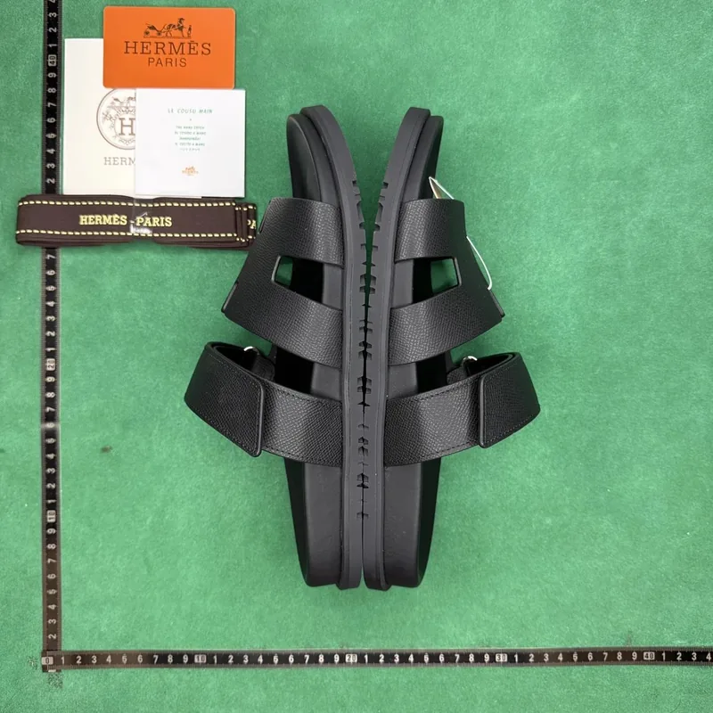 Hermes Black Leather Sandals