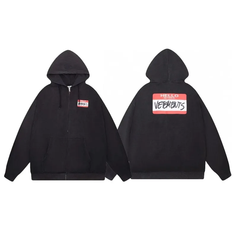Vetements Name Tag Zip-Up Hoodie