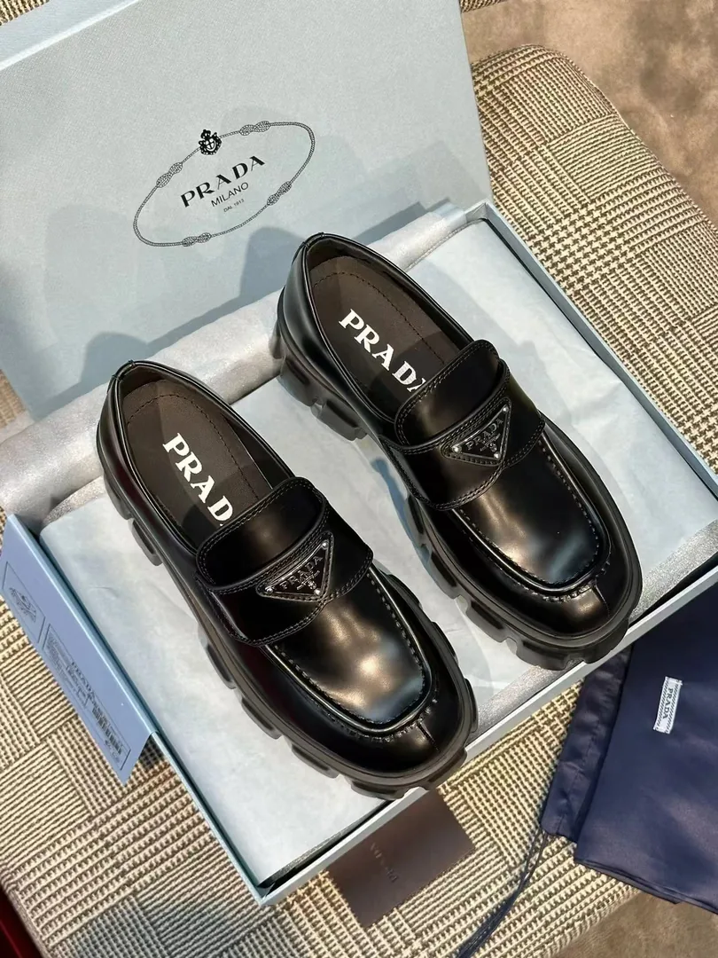 Prada Monolith Brushed Leather Loafers — QC