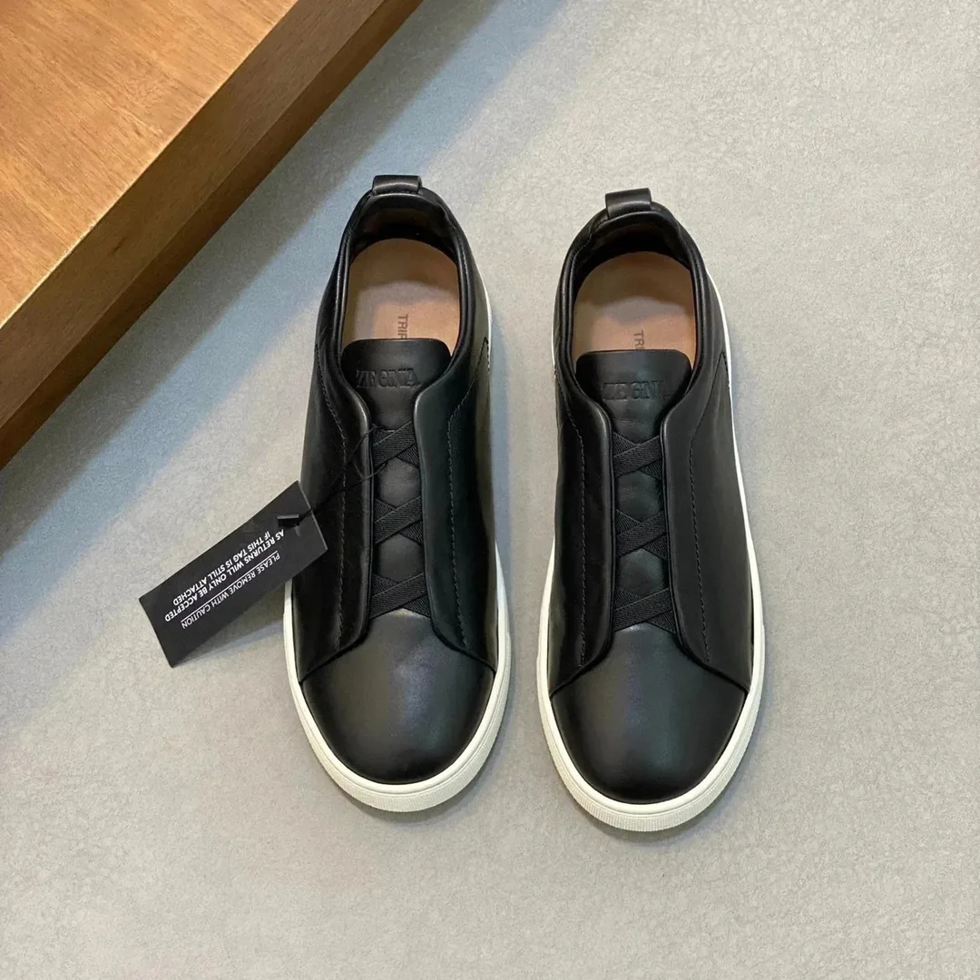 Zegna Triple Stitch Grey Leather Trainers — Photo 6