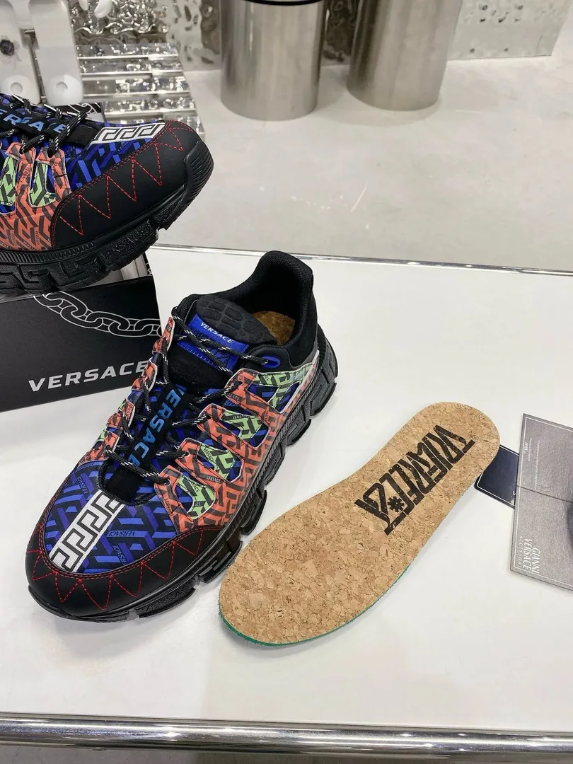 Versace Trigreca Beige Hand-Painted Color-Block Dad Shoes — QC
