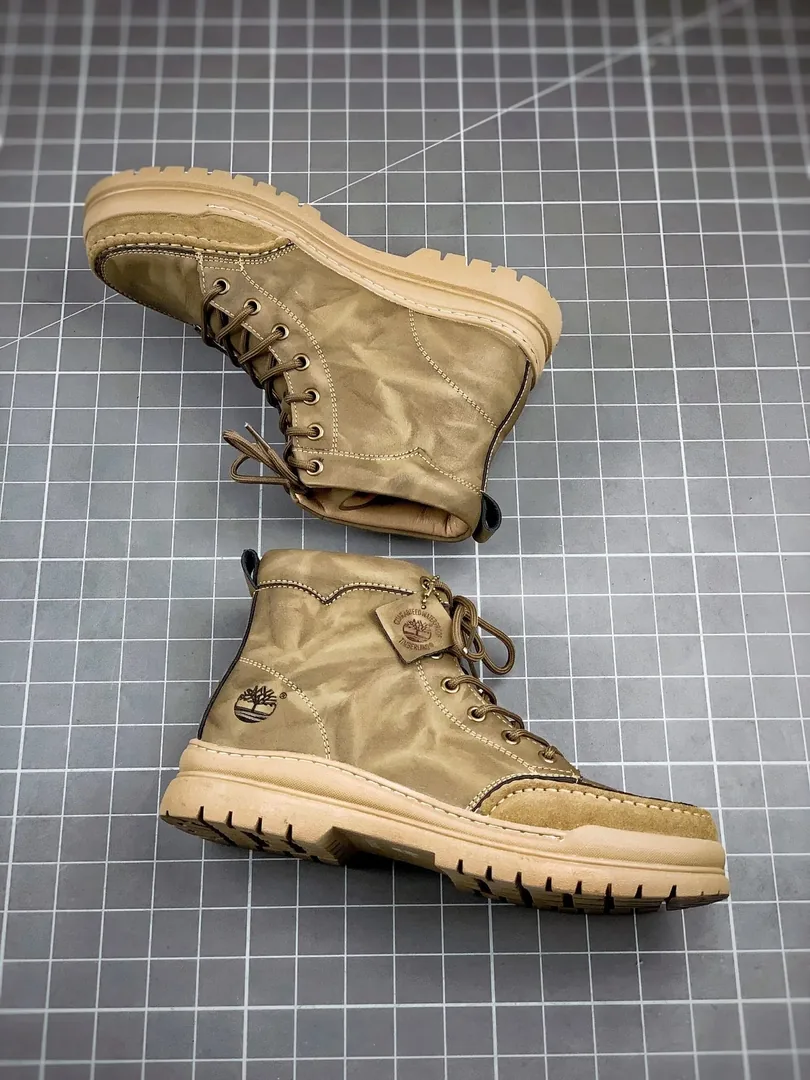 Timberland Beige Knit Mid-Top Sneakers — QC