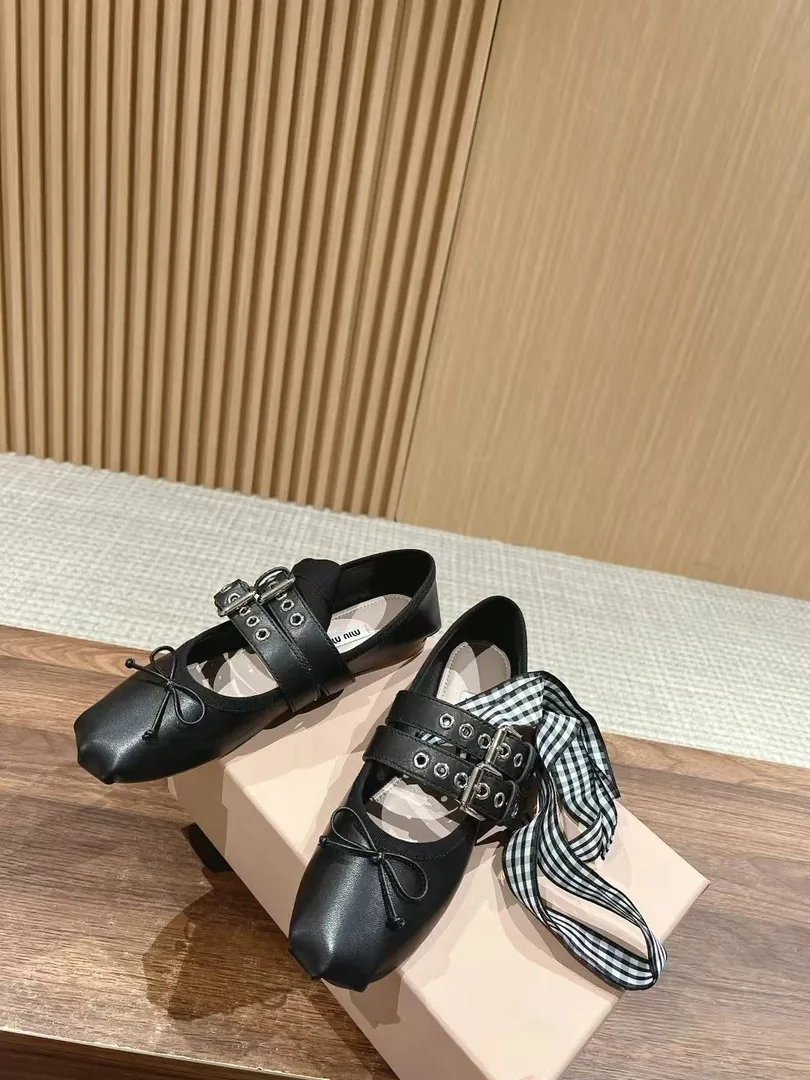 Miu Miu Beige Leather Buckle Ballet Flats — photo 6