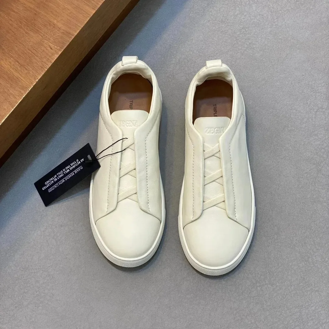 Zegna Triple Stitch Grey Leather Trainers — Photo 8