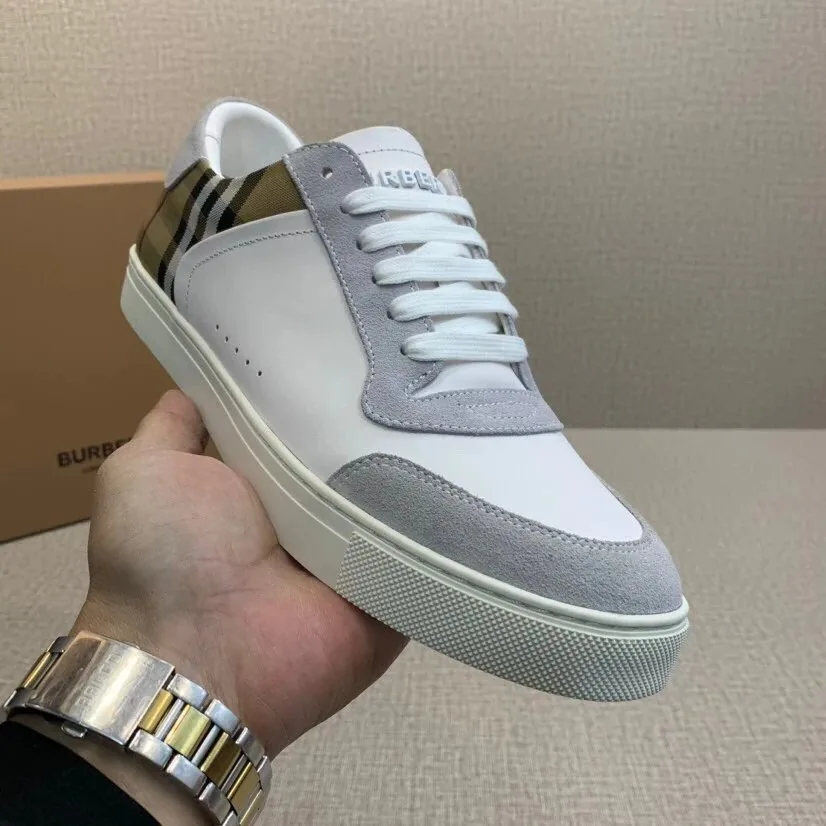 Burberry White Plain Leather Sneakers — QC