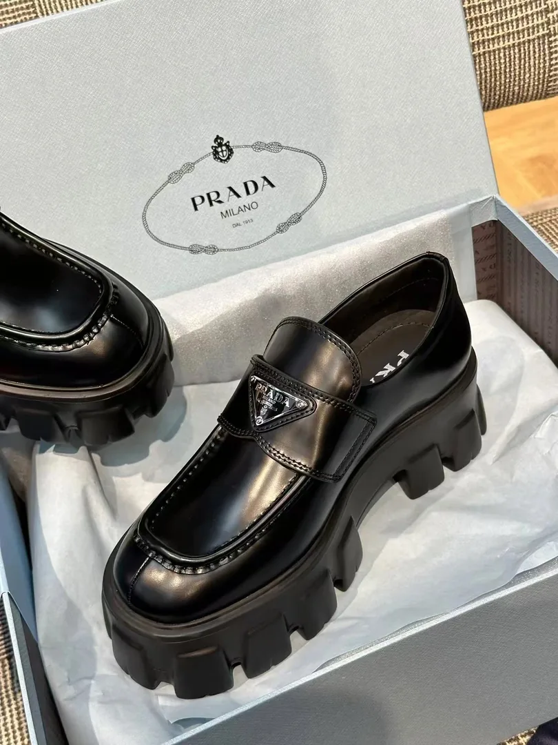 Prada Monolith Brushed Leather Loafers — QC