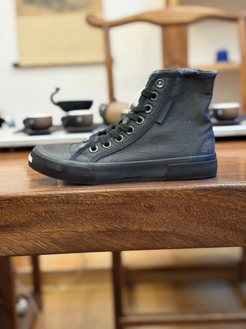 Balenciaga Paris High Top White Distressed Canvas Shoes — QC