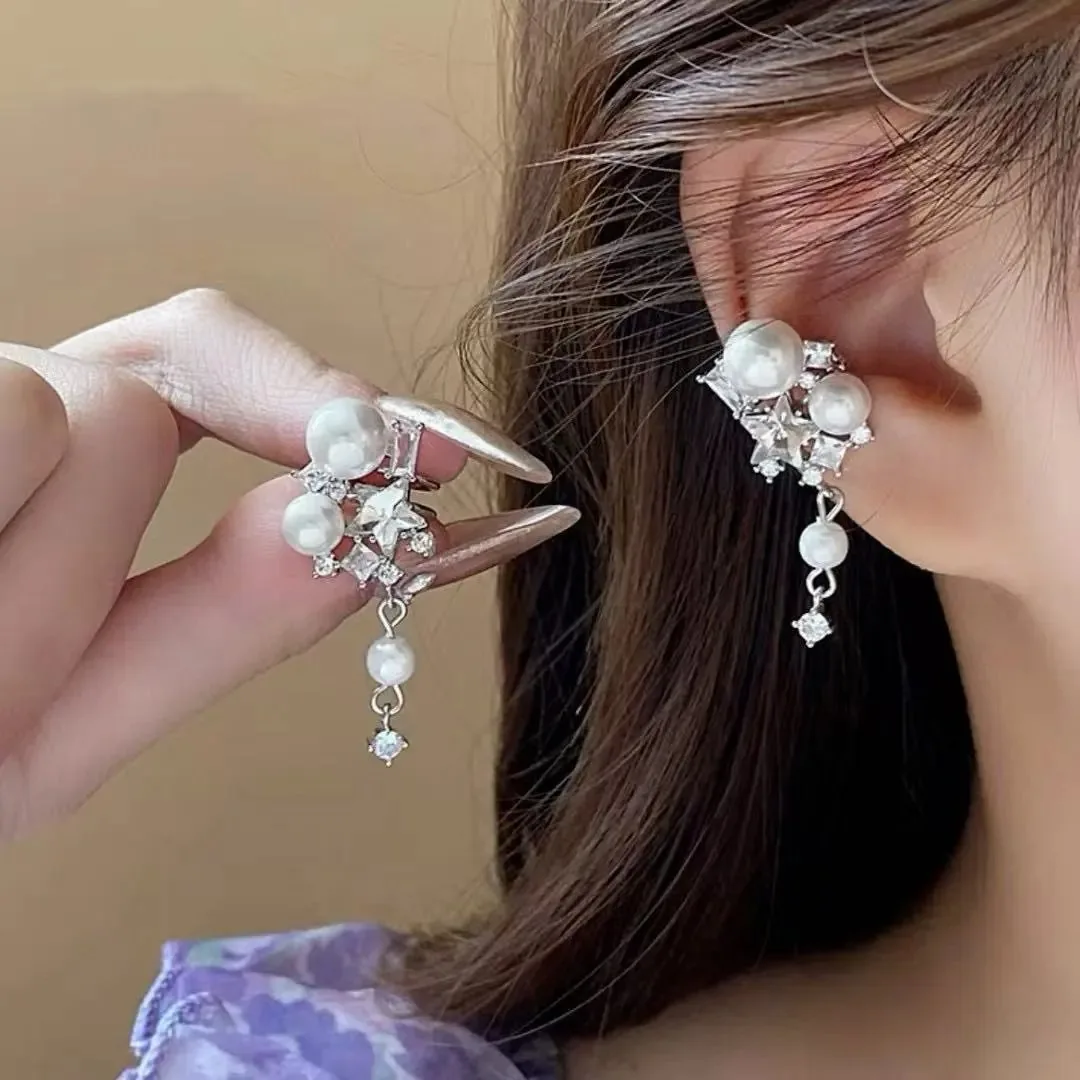 Dior Silver Pearl Star Earrings — Photo 4