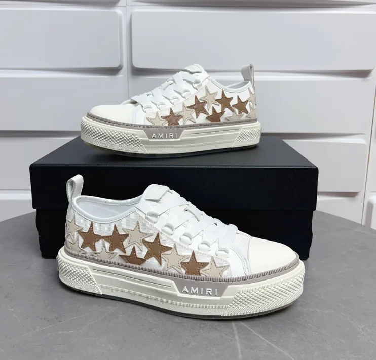 Amiri Stars Court Low White Beige Star Patch Sneakers
