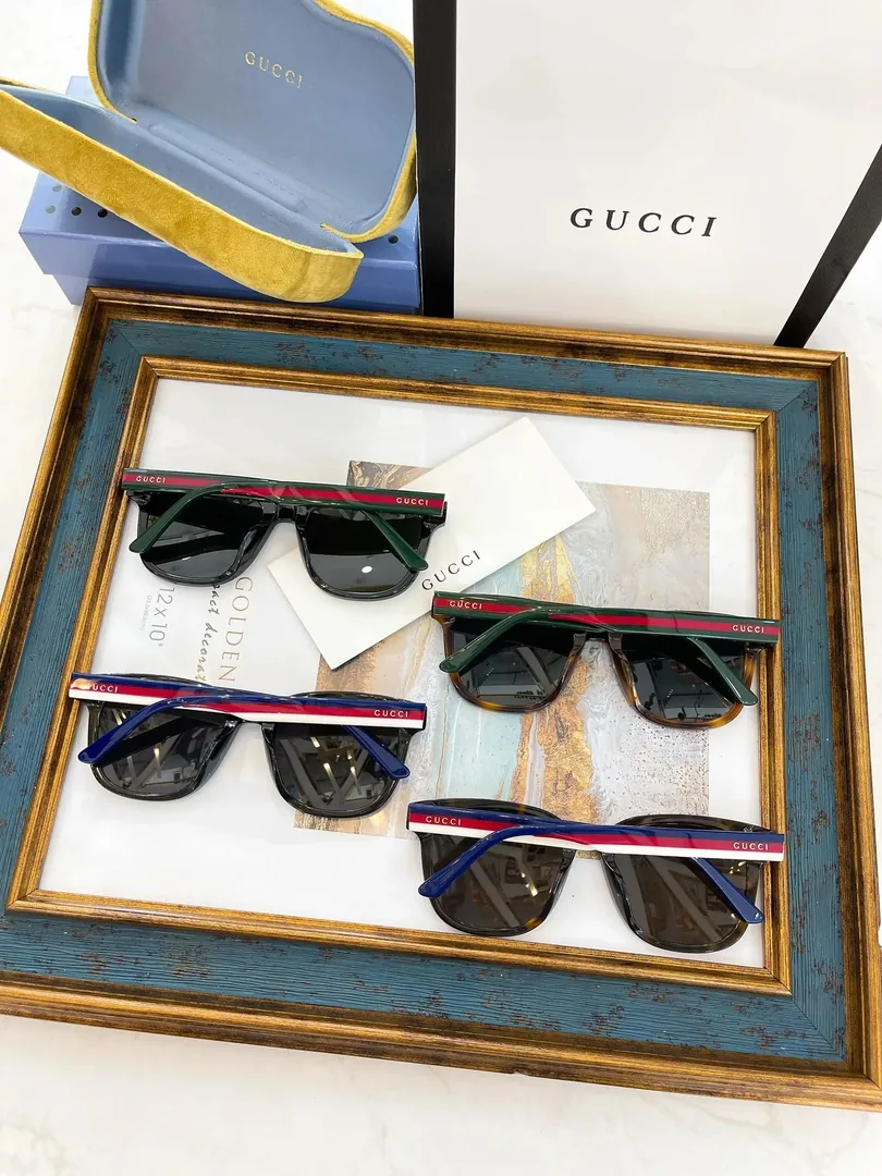 Gucci Web Stripe Square Sunglasses Black — Photo 12