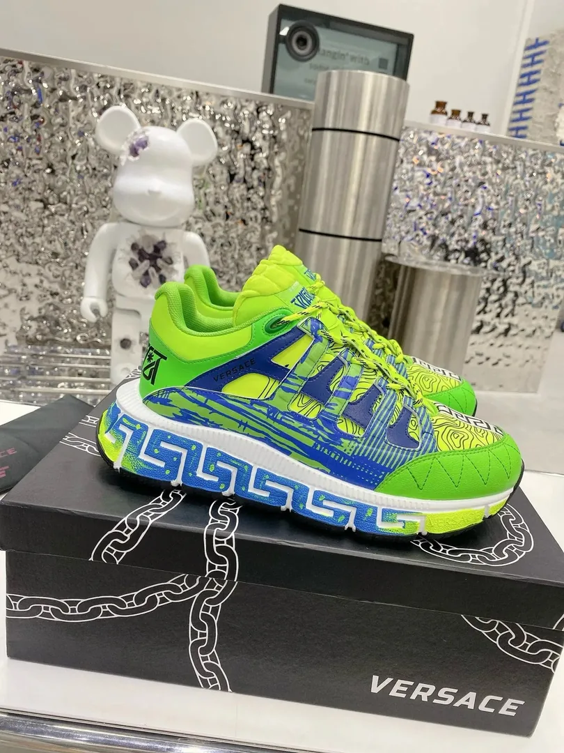 Versace Trigreca Beige Hand-Painted Color-Block Dad Shoes — photo 10