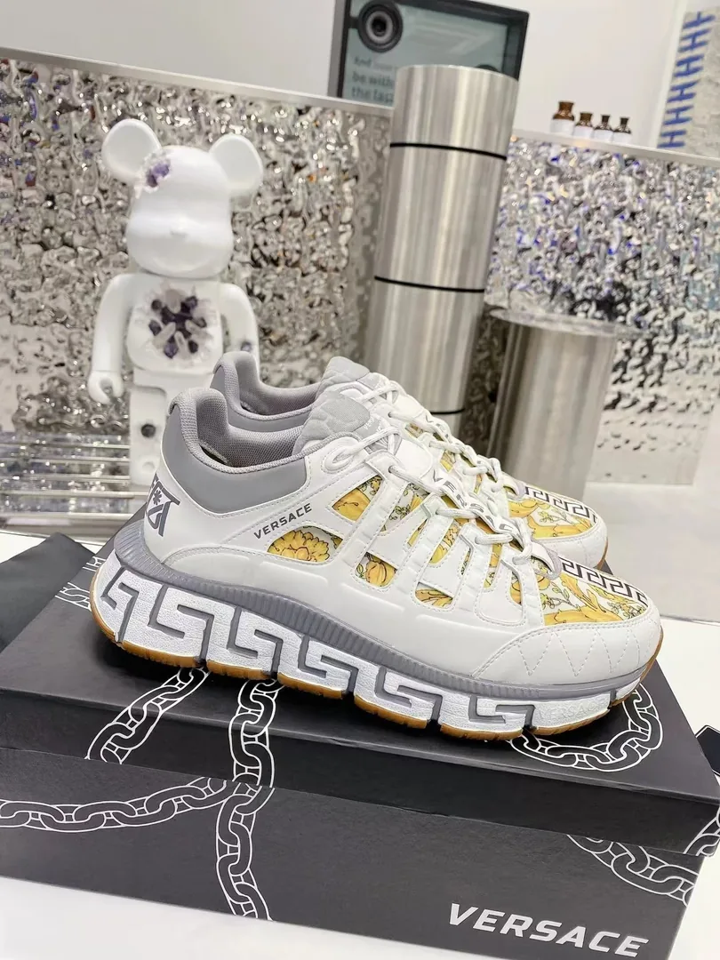 Versace Trigreca Beige Hand-Painted Color-Block Dad Shoes