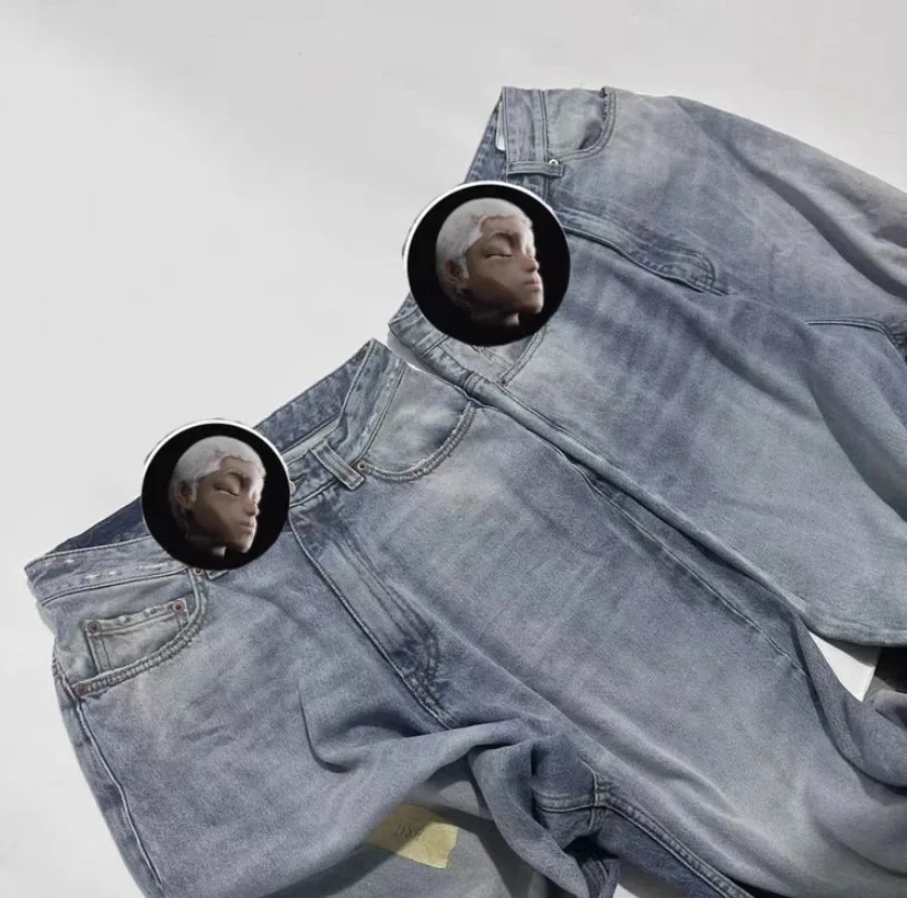 Washed Blue Straight-Leg Denim Jeans — photo 6