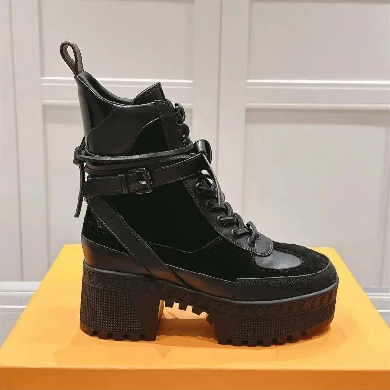 Louis Vuitton Laureate Platform Desert Boot Black Heeled Combat Boots