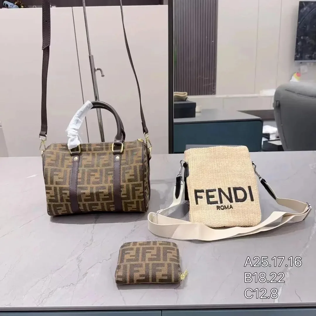 Fendi FF Zucca Boston Bag Wallet Set — QC