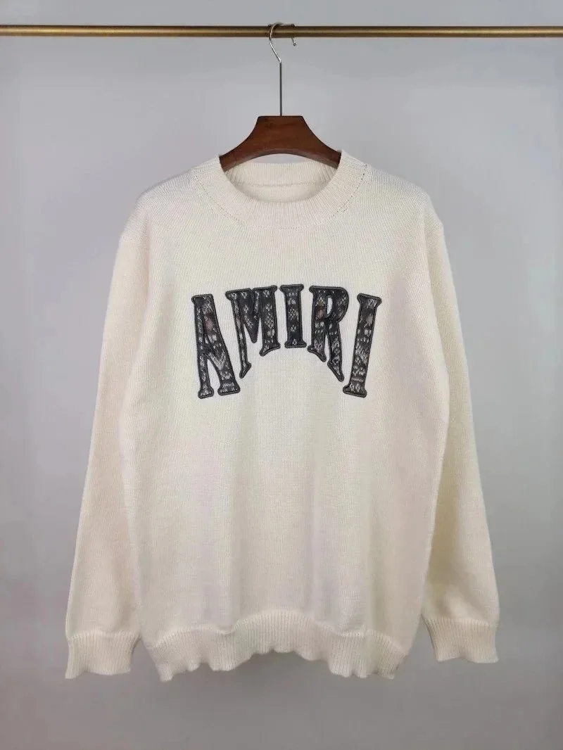 Letter Jacquard Distressed Crewneck Sweater — Photo 13