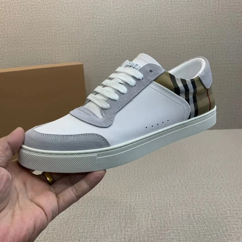 Burberry White Plain Leather Sneakers — QC