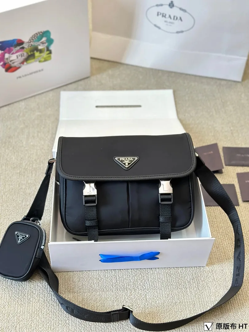 Prada Triangle Logo Hobo Messenger Bag
