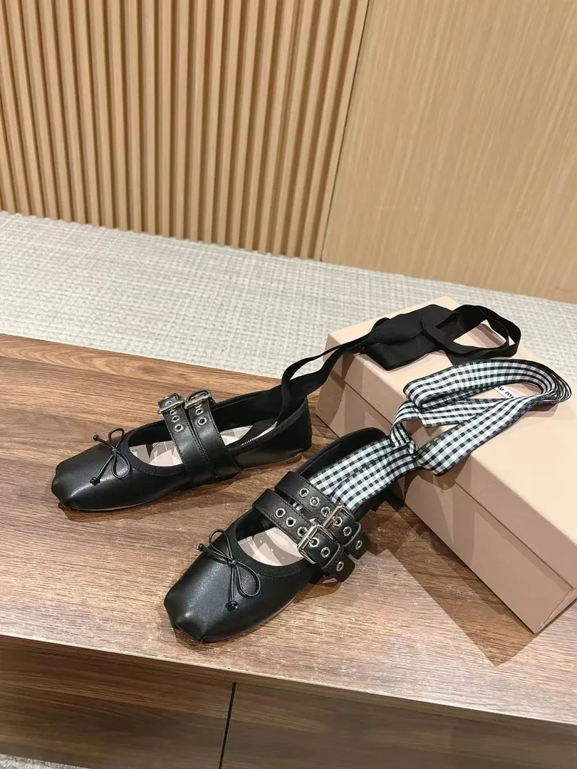 Miu Miu Beige Leather Buckle Ballet Flats — photo 9