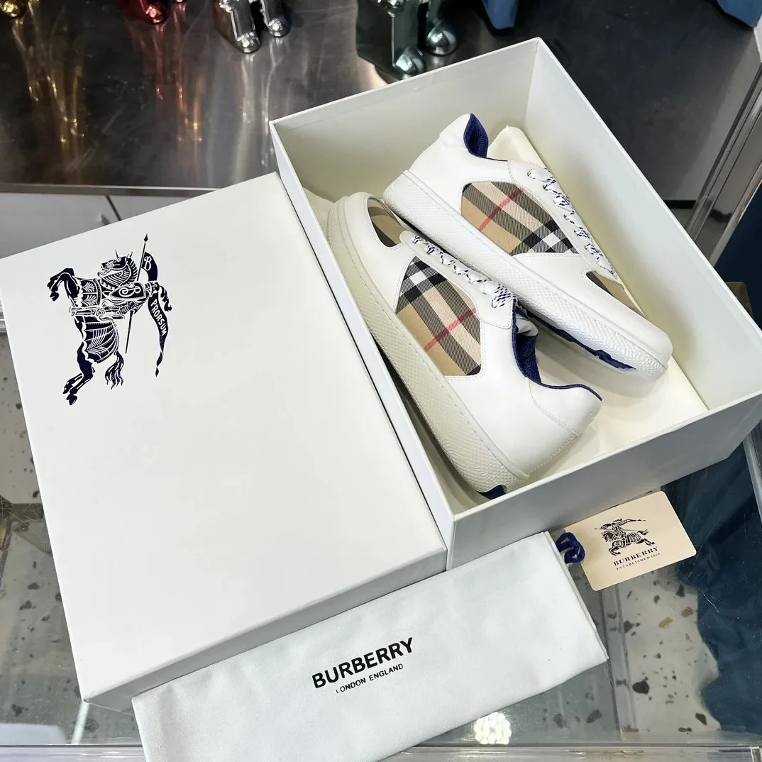 Burberry Vintage Check Sneaker White Leather Sneakers — QC