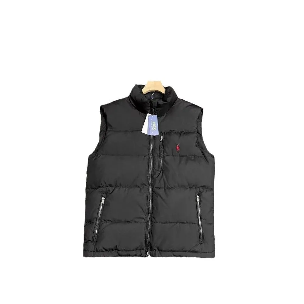Embroidered Stand-Collar White Down Vest — Photo 15