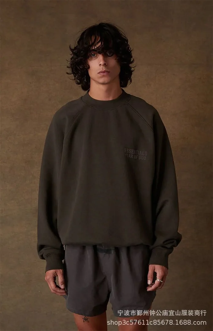 Essentials Black Flocked Crewneck Sweatshirt — Photo 11