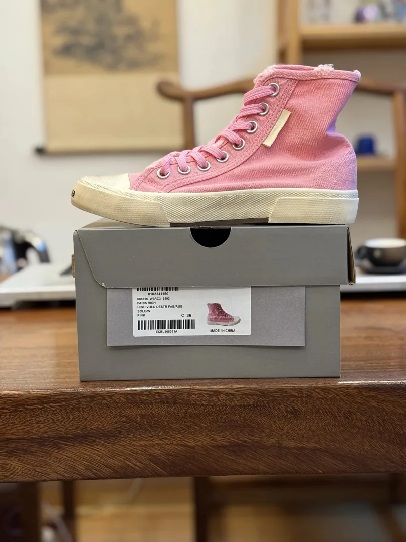 Balenciaga Paris High Top White Distressed Canvas Shoes — QC