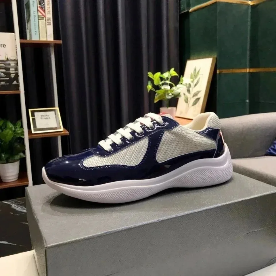 Prada America's Cup Blue Leather Low-Top Sneakers