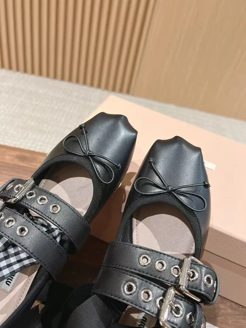 Miu Miu Beige Leather Buckle Ballet Flats — photo 8