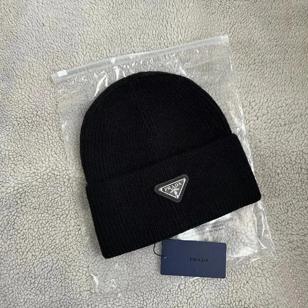 Prada Triangle Logo Knit Beanie — QC