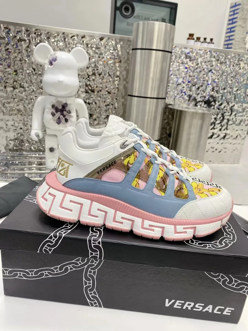 Versace Trigreca Beige Hand-Painted Color-Block Dad Shoes — photo 2