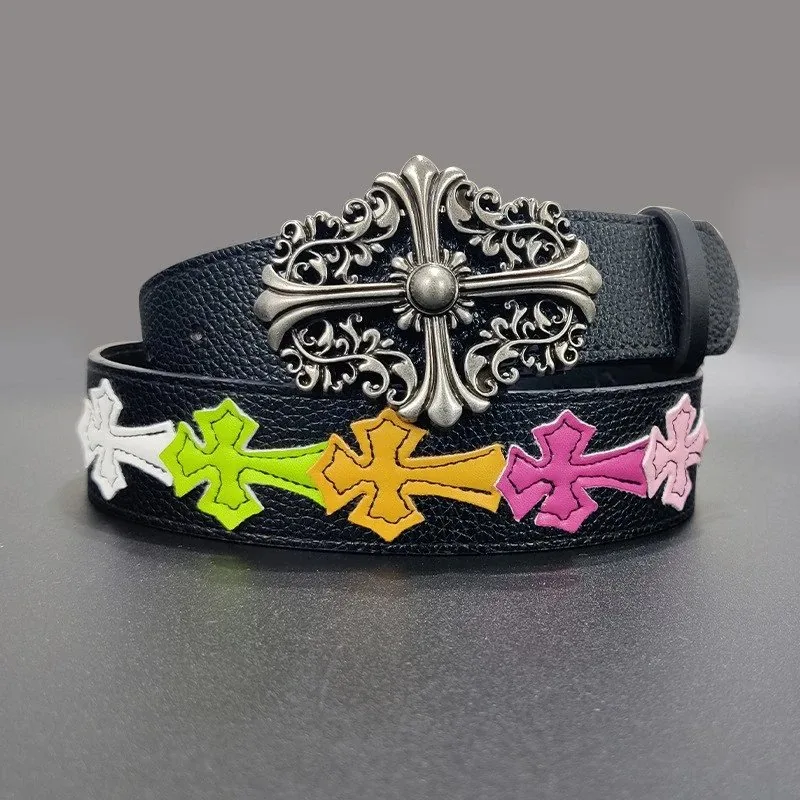 Leather Cross Floral Couple Belt — Photo 3